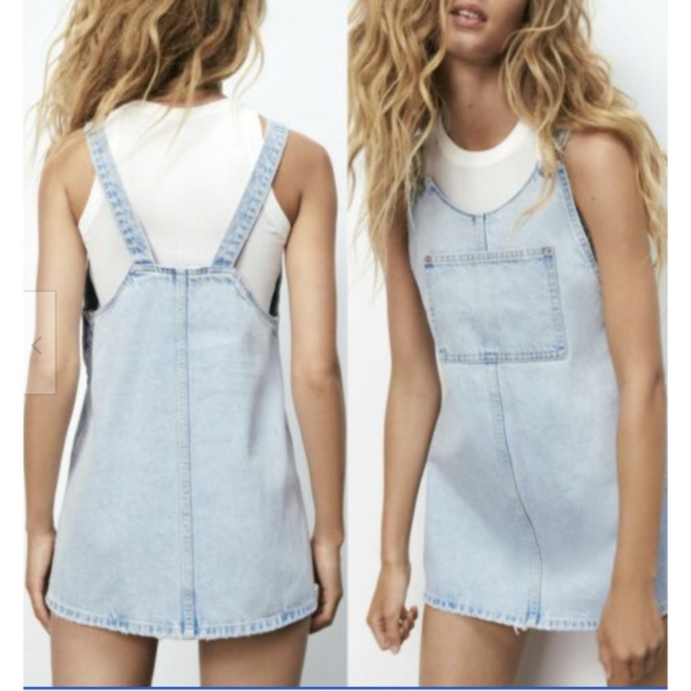 Zara blue Jean mini overall Denim dress S